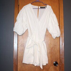 Gabrielle Union NY&Co White Puff Sleeve Romper Belted Wrap Front Size M